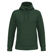 Sweat à capuche vert uni avec poche kangourou.