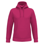 Sweat à capuche rose sans logo visible.