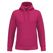 Sweat à capuche rose sans logo visible.