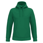 Sweat à capuche vert uni avec poche kangourou.