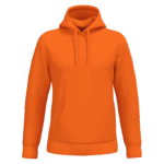 Sweat à capuche orange vif avec poche ventrale.