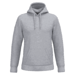 Sweat à capuche gris sur fond blanc.