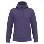 Sweat à capuche violet sur fond blanc.