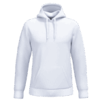 Sweat à capuche blanc sans logo visible.