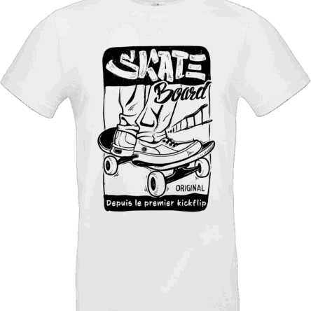 T-shirt skateboard “Depuis le premier kickflip” blanc