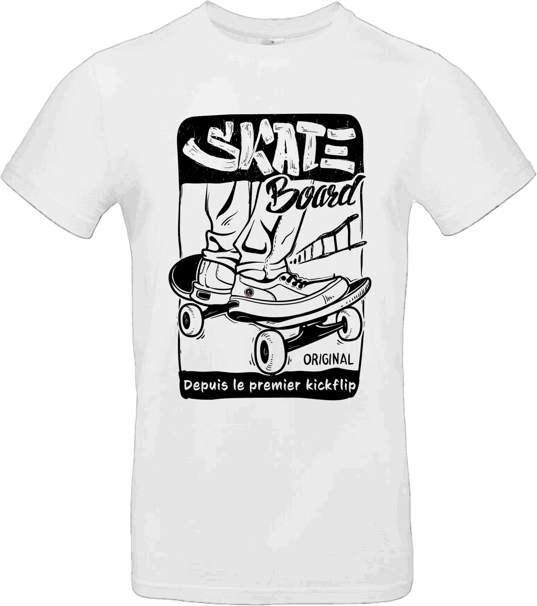 T-shirt skateboard “Depuis le premier kickflip” blanc