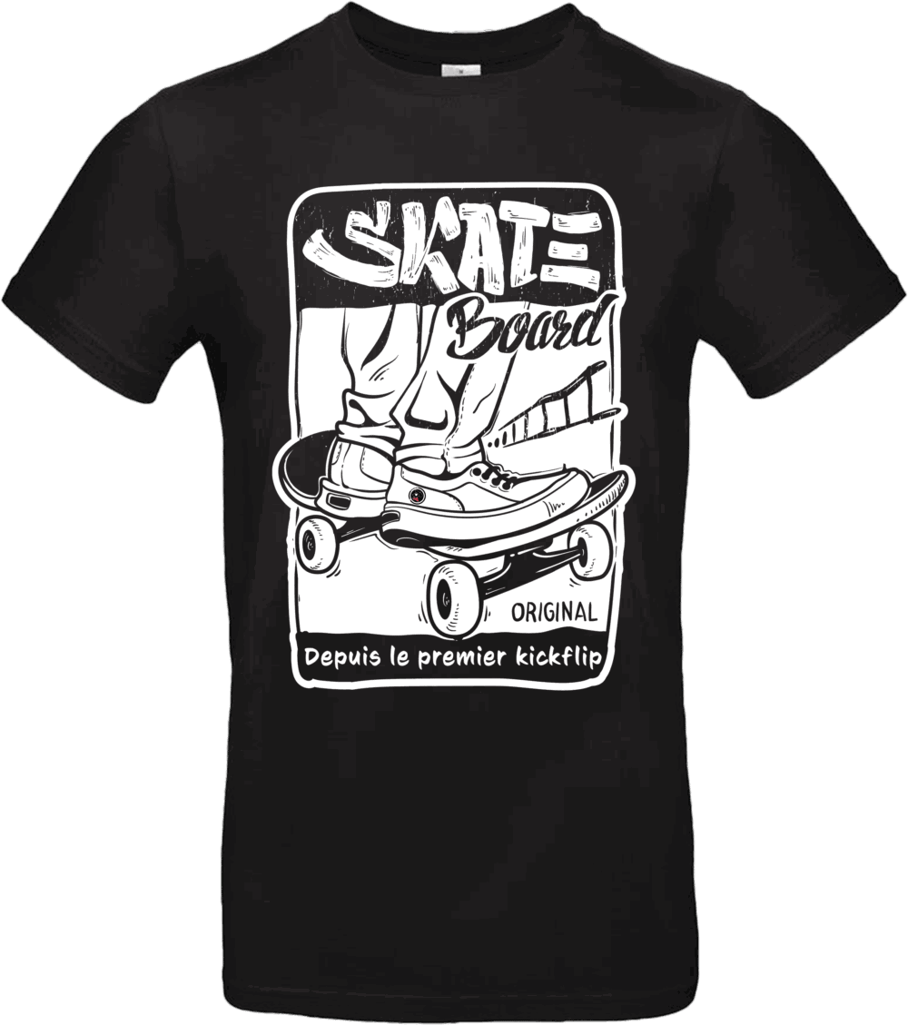 T-shirt skateboard “Depuis le premier kickflip” noir