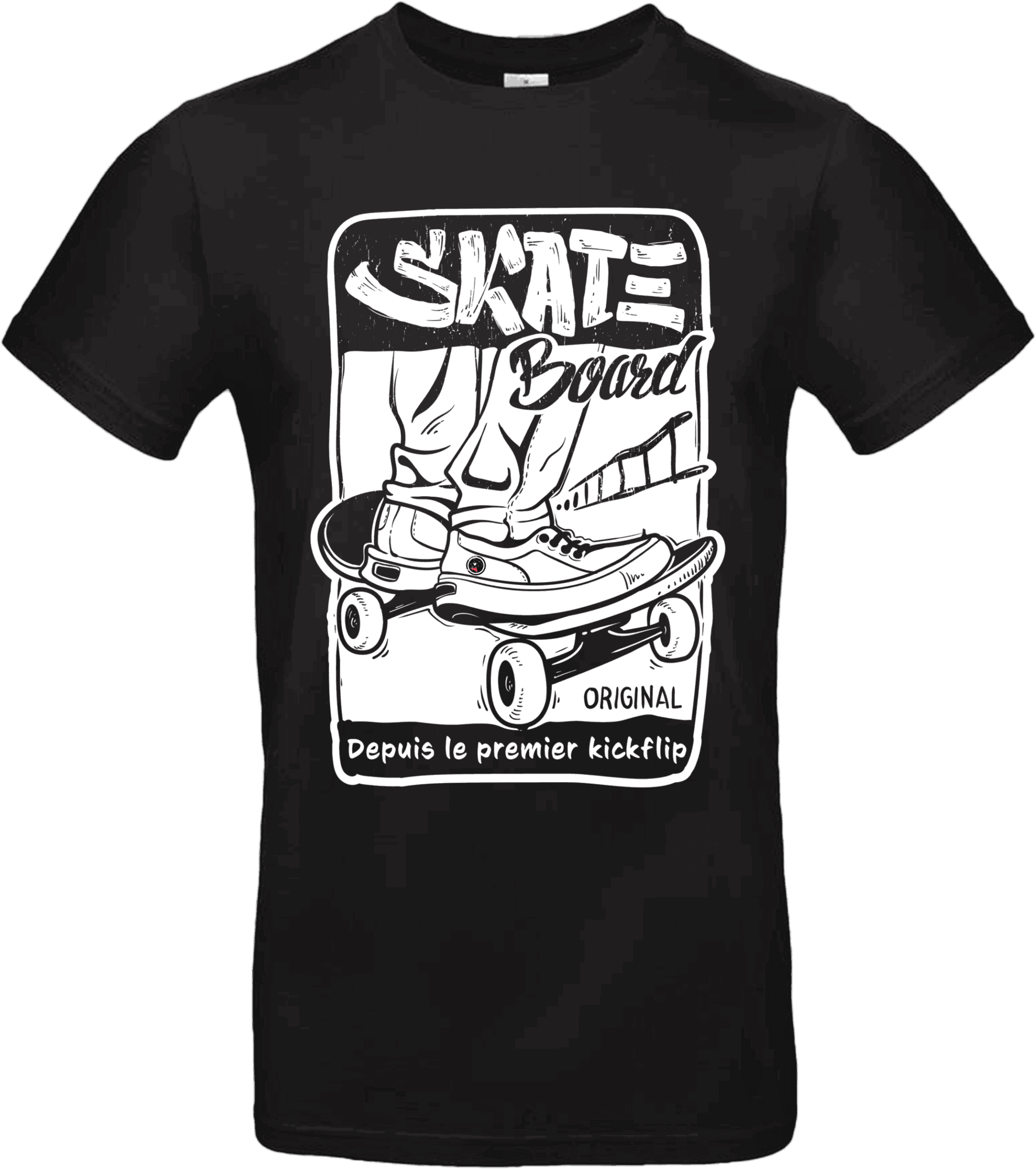 T-shirt skateboard “Depuis le premier kickflip” noir