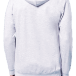 Dos d’un sweat à capuche gris clair