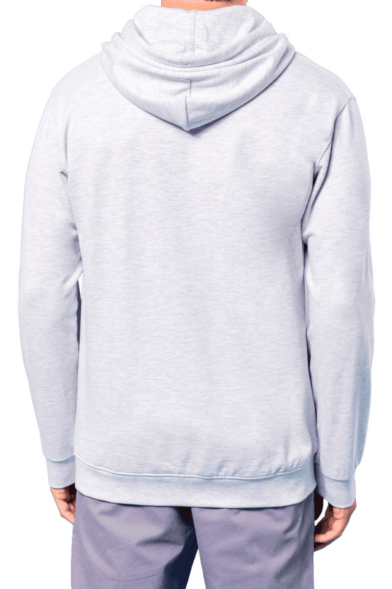 Dos d’un sweat à capuche gris clair