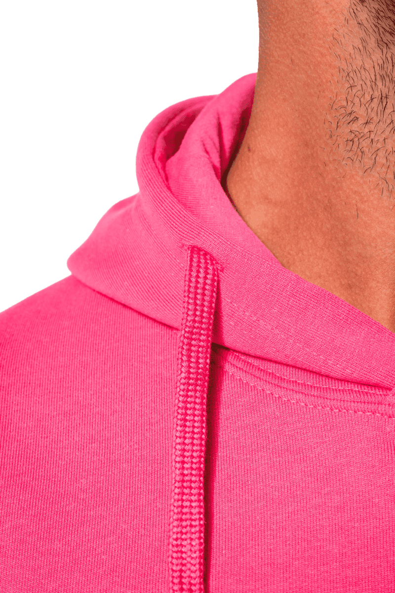 Capuche rose en tissu avec cordon