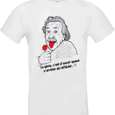 visuel humour einstein avec sucette rouge et phrase le génie c’est d savoir quand s arrêter de réfléchir