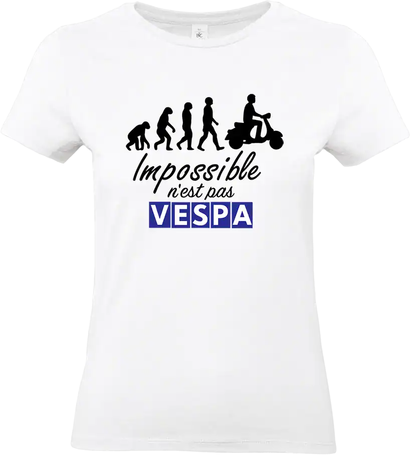 t shirt femme blanc “impossible n’est pas vespa – Évolution du pilote”
