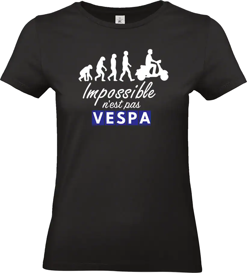 t shirt noir femme “impossible n’est pas vespa – Évolution du pilote”