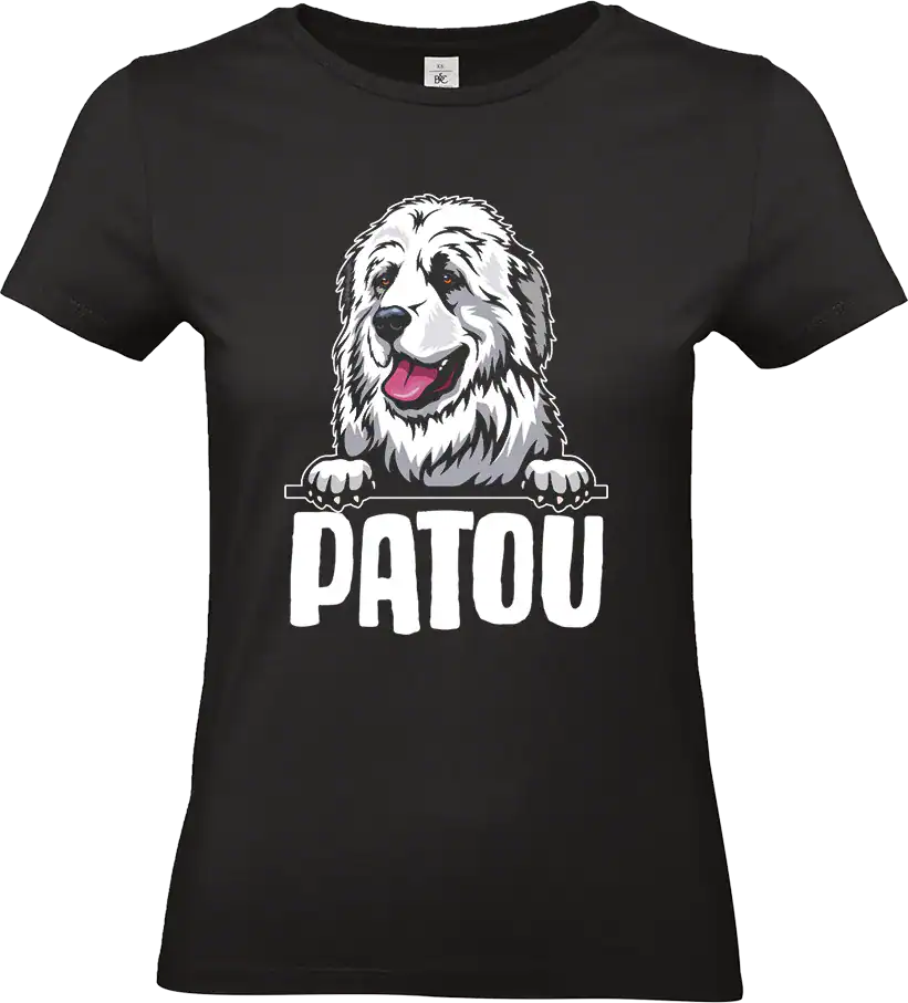 t shirt noir femme patou chien des pyrenees design montagne bearn impression dtf pilou shop 64