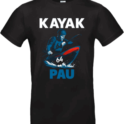 T-shirt noir Kayak Pau 64 design moderne dynamique kayakiste style sportif bleu rouge