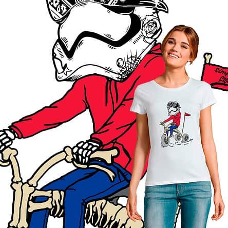 T-shirt femme motif tee shirt pop culture stormtrooper skull tricycle