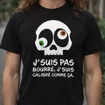 t shirt noir humour tete de mort jsuis pas bourre jsuis calibre comme ça