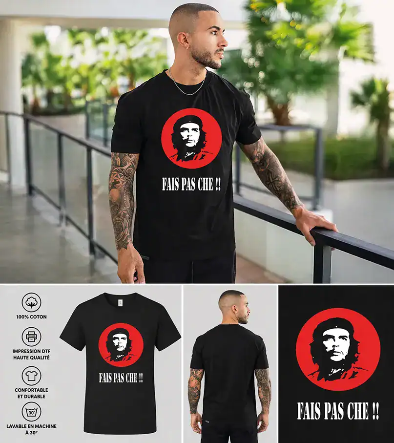 T-shirt homme noir Che Guevara humour fais pas chier design rouge streetwear