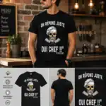 T-shirt homme noir humour cuisine oui chef crâne cuisinier design professionnel cuisine
