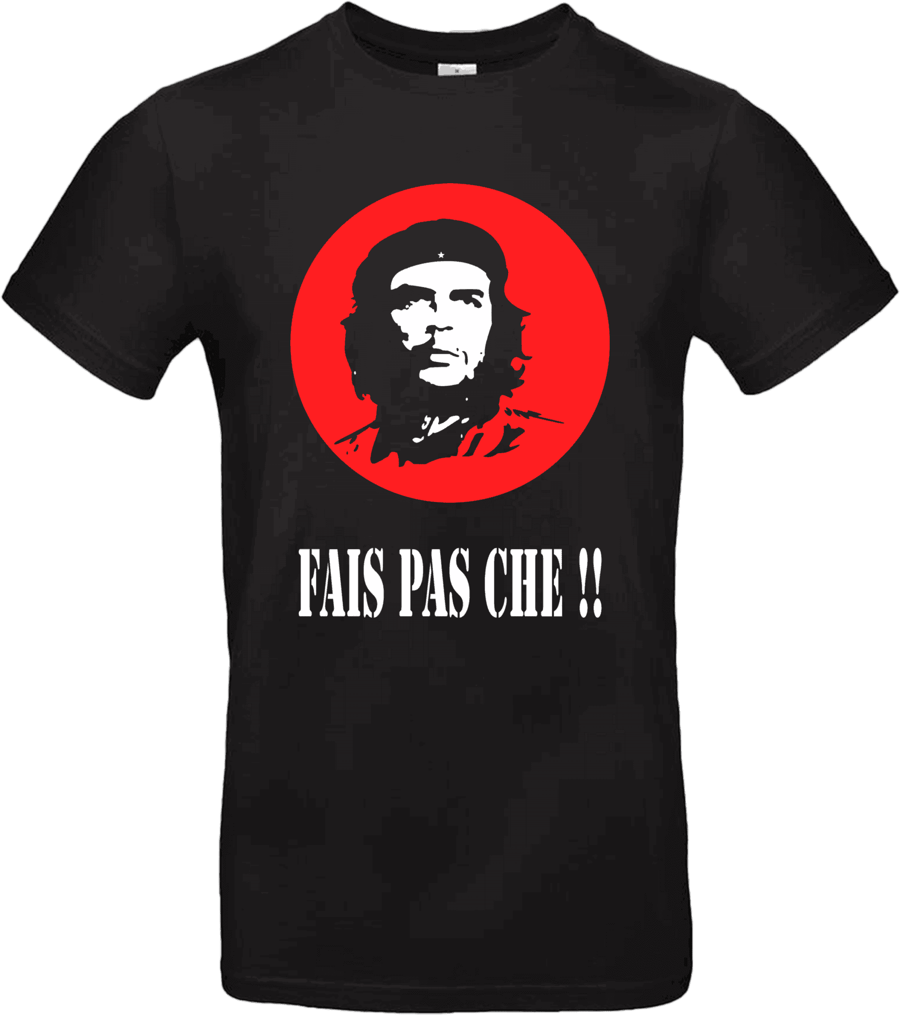 T-shirt noir portrait Che avec texte humoristique.