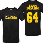 t-shirt noir Team Béarn 64 avec logo Pilou à l’avant et grand chiffre 64 avec vaches du Béarn au dos – Pilou Shop 64