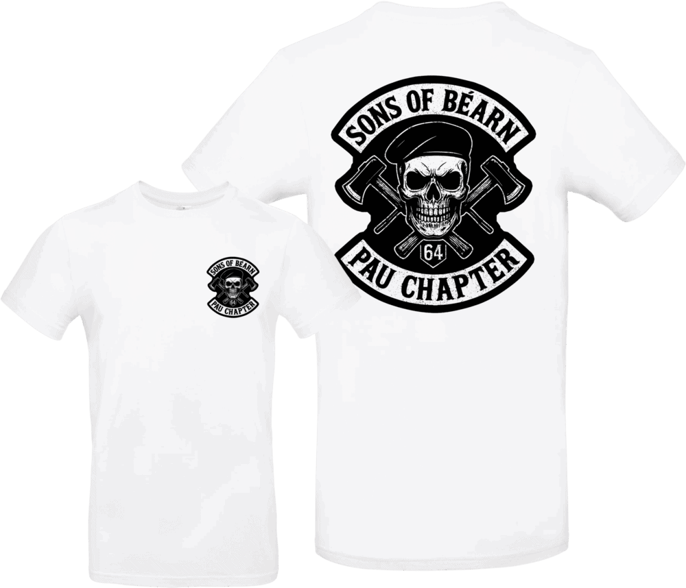 t-shirt sons of bearn pau chapter blanc avec logo skull et haches croisées 64