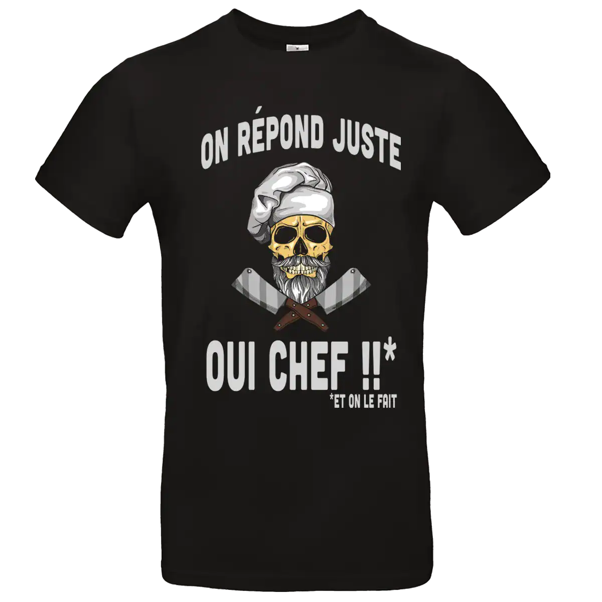 T shirt humour cuisine On répond juste Oui Chef design skull chef noir