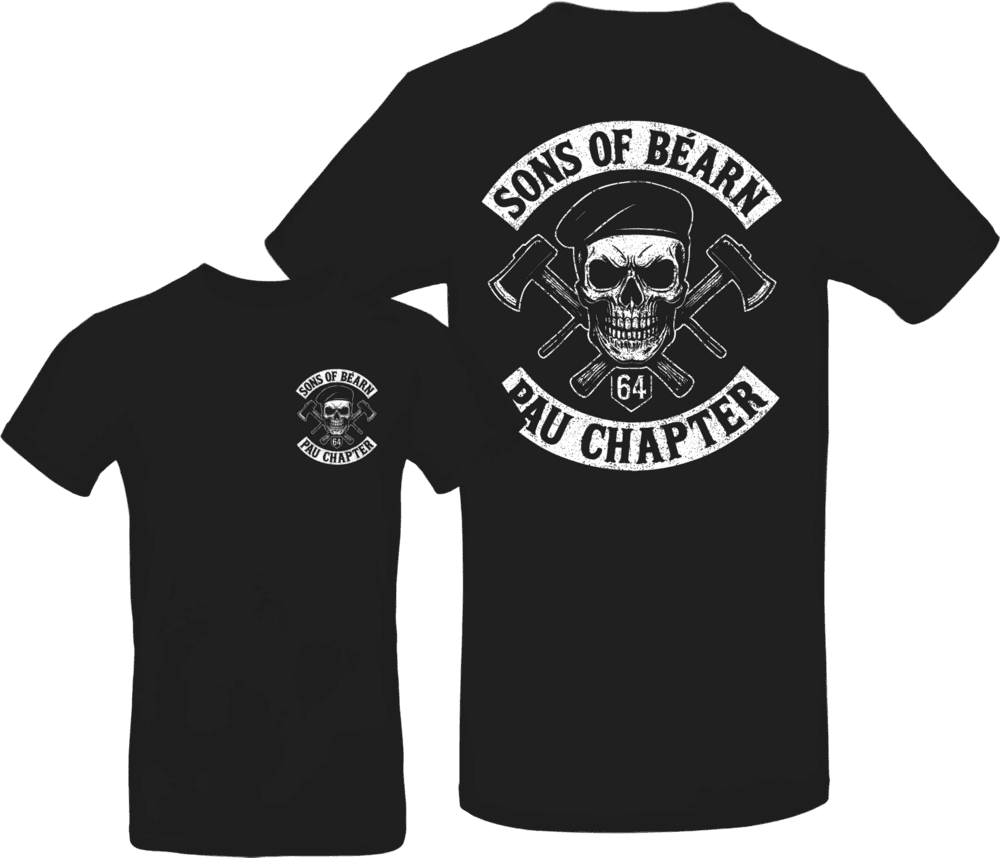 t-shirt sons of bearn pau chapter noir avec logo skull et haches croisées 64