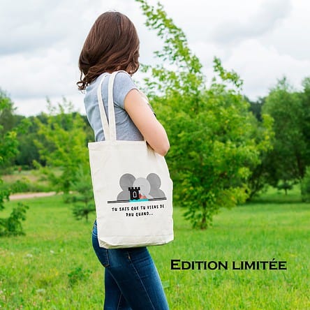 sac tote bag edition limitée logo du groupe de la page Facebook Tu sais que tu viens de Pau quand en partenariat avec Mathilde LMD Duton une des premières influenceuse de France