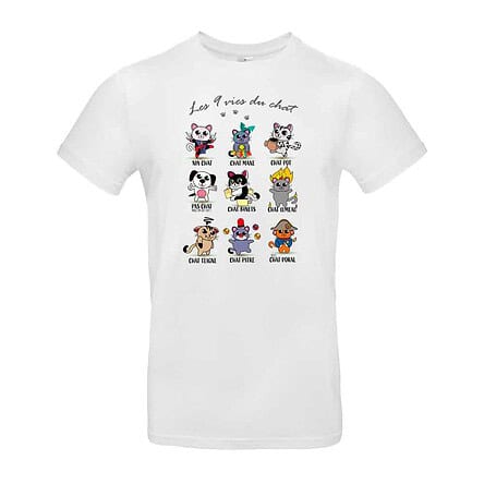 TEE SHIRT 9 VIES DU CHAT JEUX DE MOTS