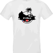 T-shirt blanc Pau Adishatz avec silhouette du château de Pau et palmier – Pilou Shop 64