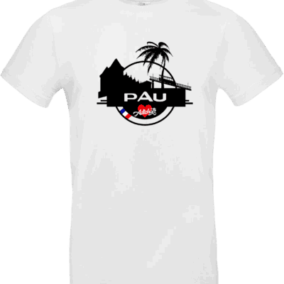 T-shirt blanc Pau Adishatz avec silhouette du château de Pau et palmier – Pilou Shop 64