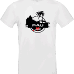 T-shirt blanc Pau Adishatz avec silhouette du château de Pau et palmier – Pilou Shop 64