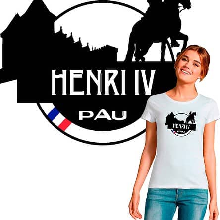 t-shirt femme Pau Henri IV roi de France sur son cheval de la ville de pau, avec son chateau