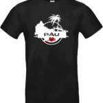 T-shirt noir Pau Adishatz avec silhouette du château de Pau et palmier – Pilou Shop 64