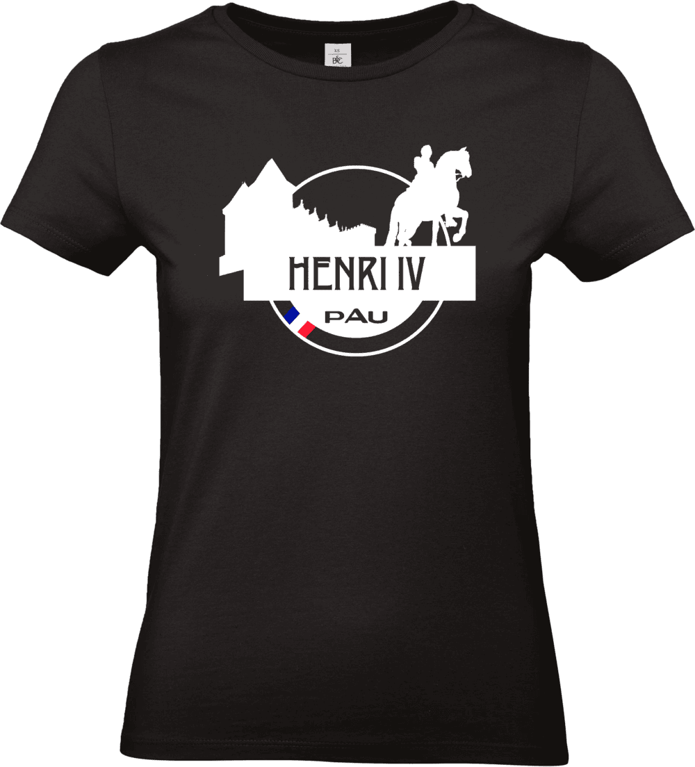 T-shirt noir Henri IV Pau, silhouette cavalière.