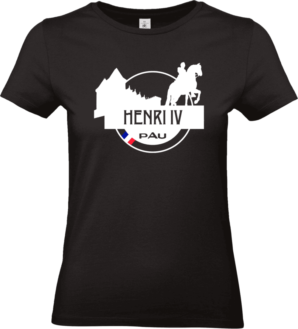 T-shirt noir Henri IV Pau, silhouette cavalière.