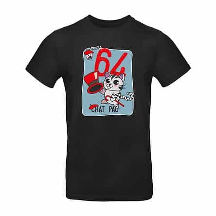 TEE SHIRT CHAT PAU JEUX DE MOT VILLE DE PAU COMMERCE NOIR