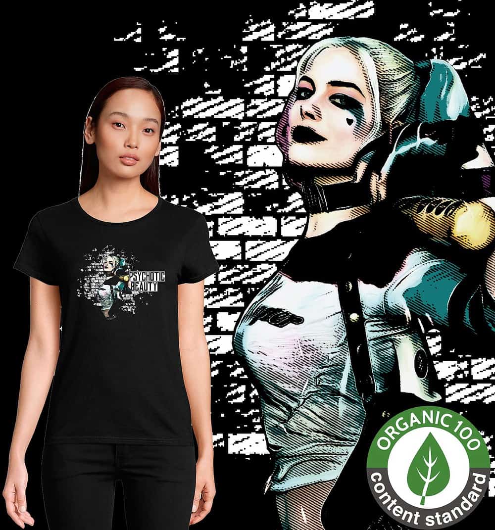 T-shirt femme Noir bio Daddy s Lil Monster Suicide squad Harley Quinn Psychotic Beauty