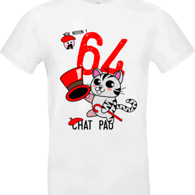 T-shirt avec chat drôle et numéro 64.