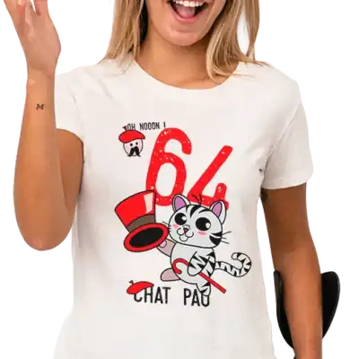 femme qui porte le t shirt humour 64 chat pau design chat sud ouest impression dtf pilou shop 64