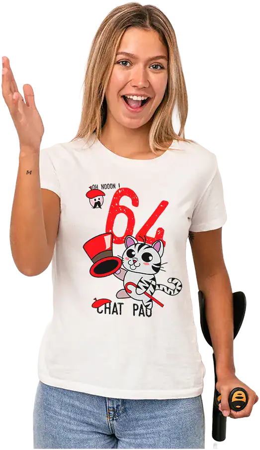 femme qui porte le t shirt humour 64 chat pau design chat sud ouest impression dtf pilou shop 64