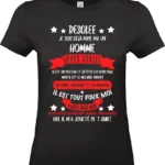 t shirt noir femme humour “déjà prise par un homme super génial” – cadeau couple original