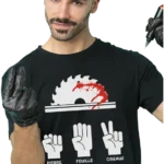 t shirt humour scie circulaire pierre feuille ciseaux visuel drôle noir et blanc pilou shop 64