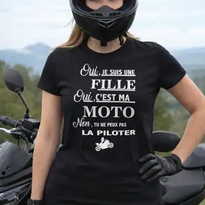 t shirt motarde femme oui c est ma moto humour biker noir porté motarde casque moto kawasaki Z1000