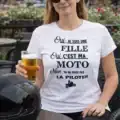 t shirt motarde femme oui c est ma moto humour biker blanc porté motarde casque moto terrasse