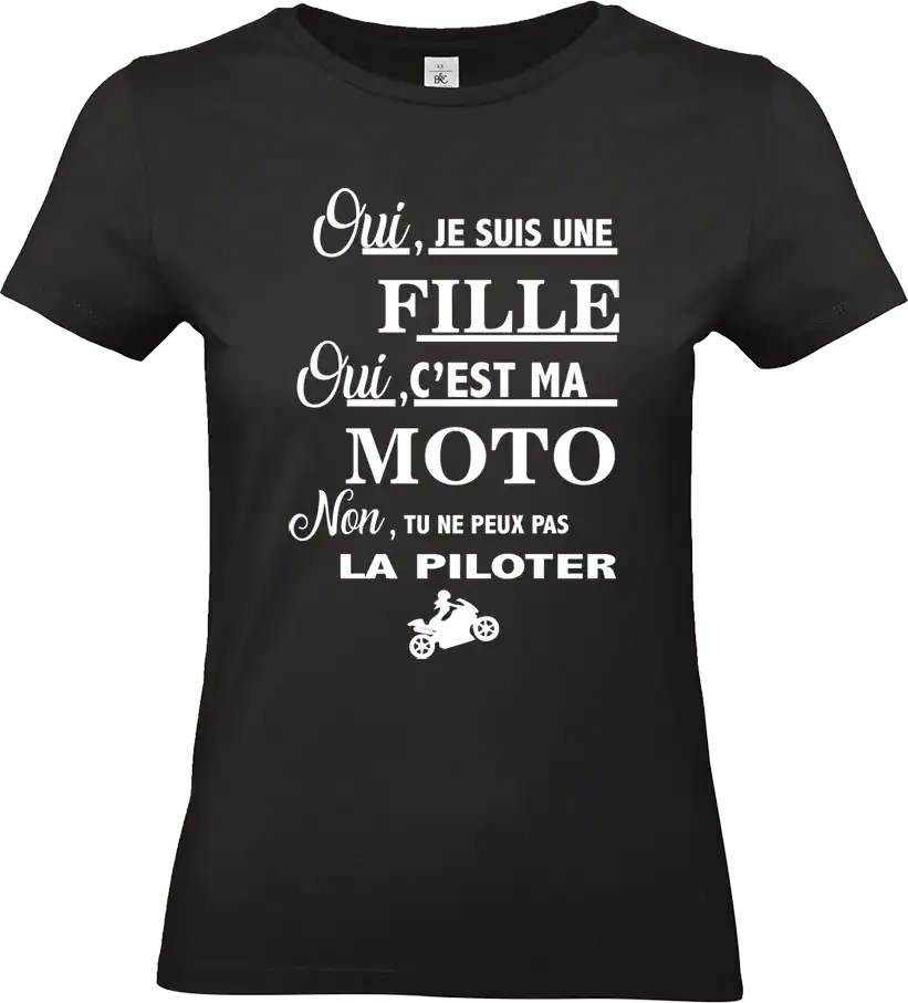 t shirt noir motarde femme “oui c’est ma moto” – humour biker