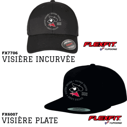 Casquettes Flexfit à visière incurvée et plate.