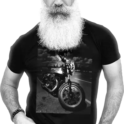 t shirt noir Moto Guzzi vintage impression noir et blanc style cafe racer porte PAR KERNFOX ALIAS MARCO M